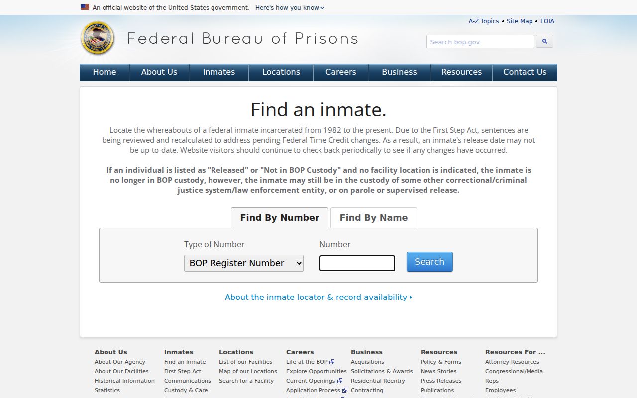 Garfield County arrest search using the federal inmate locator