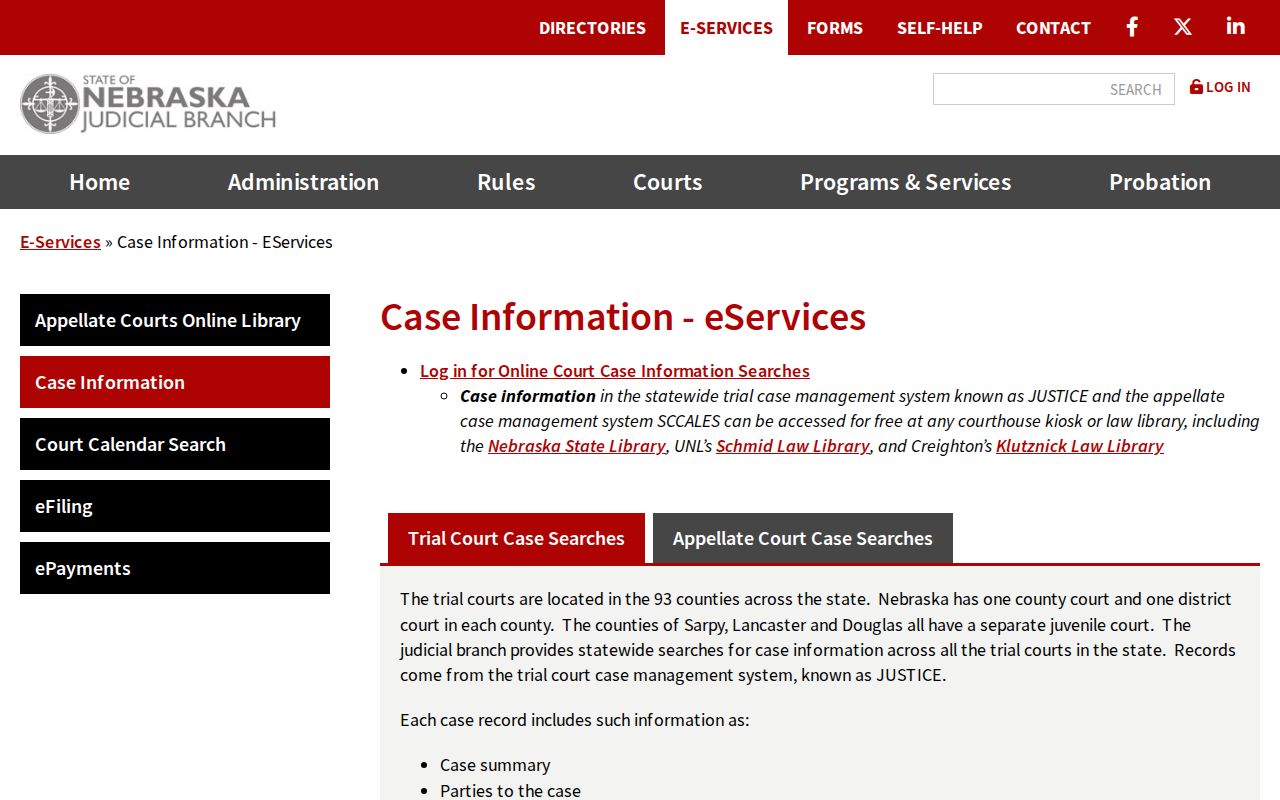 JUSTICE options for Garfield County criminal court case searches