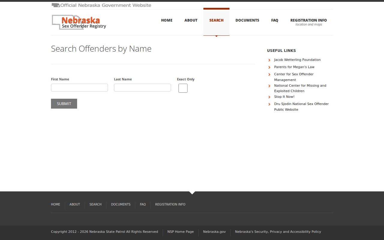 Garfield County sex offender registry name search form